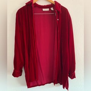Valerie Stevens Dark Red Velvet Button Shirt